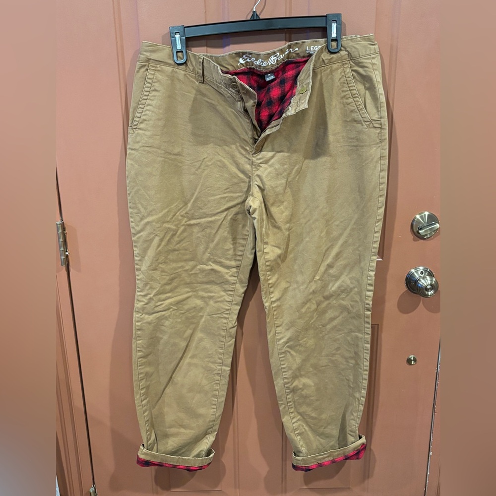 Eddie Bauer Women’s Khaki Chinos with Red Flannel Lining Boyfriend Cut